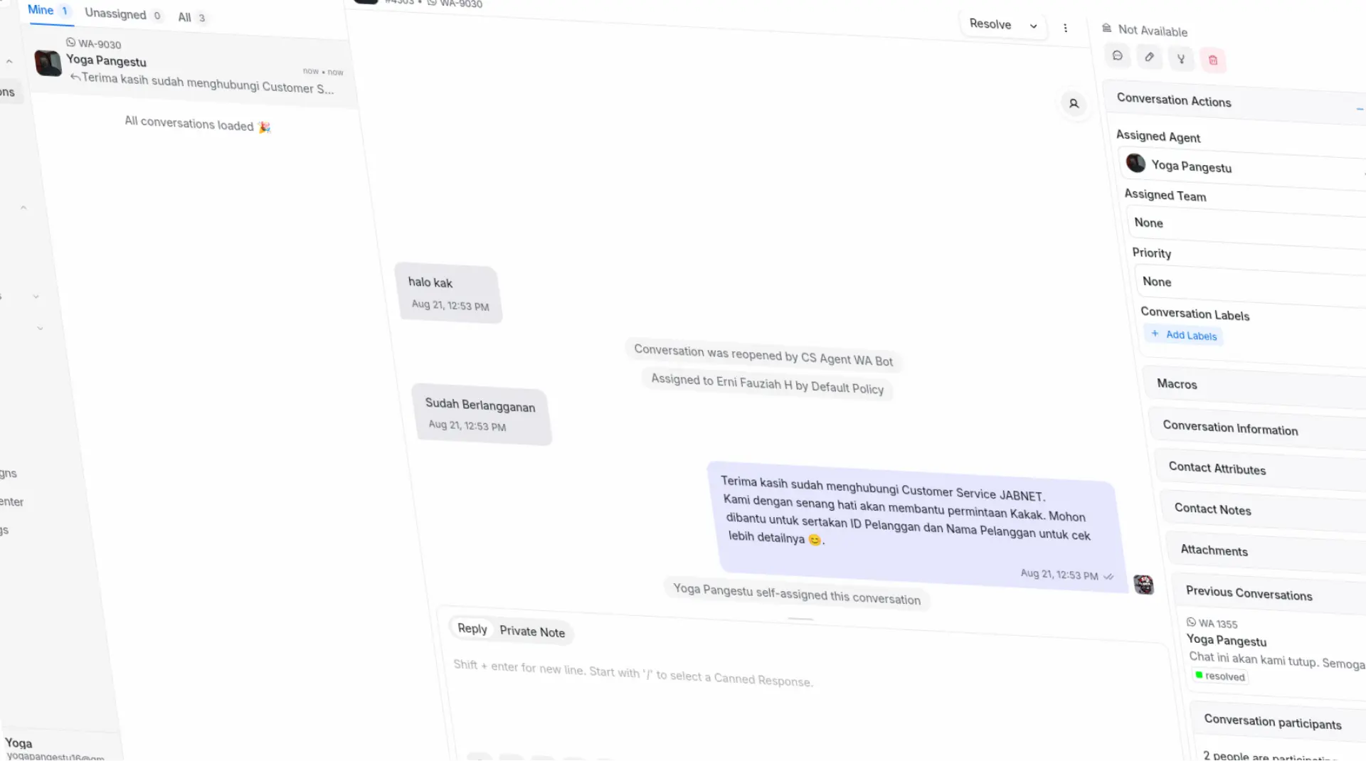 JABNET OmniChannel Inbox Dashboard